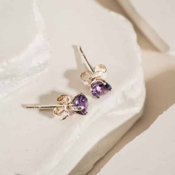 Bông Tai 3 Cánh Amethyst bạc S925 Opalina