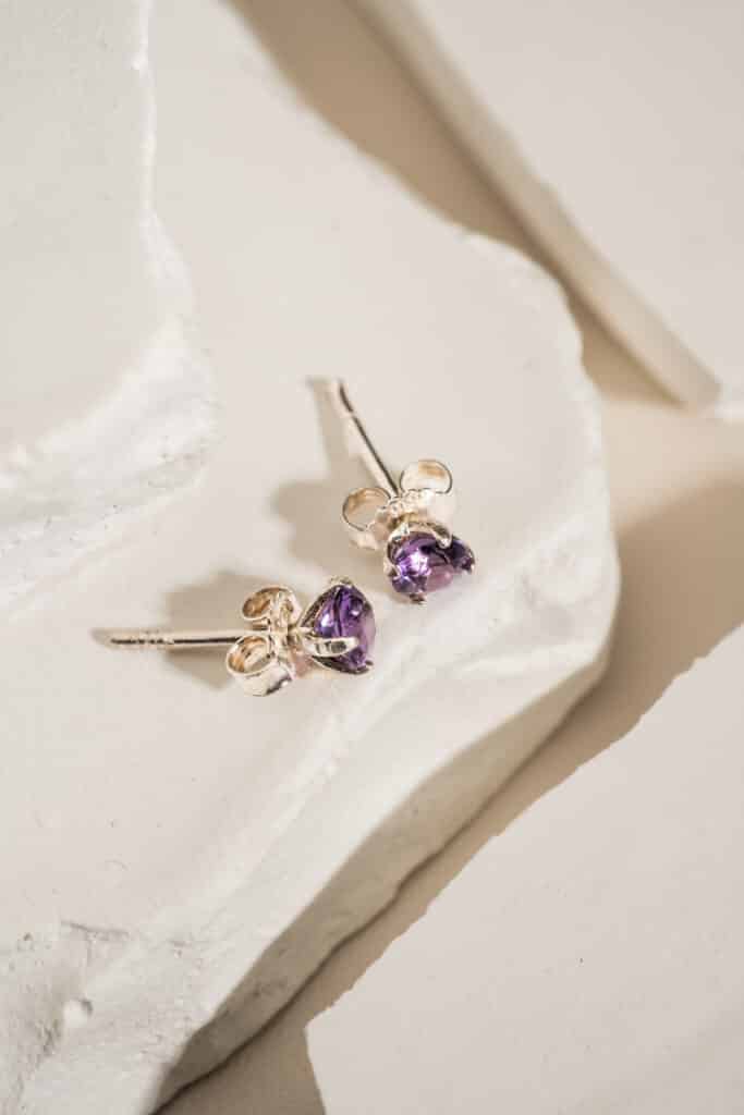 Bông Tai 3 Cánh Amethyst bạc S925 Opalina