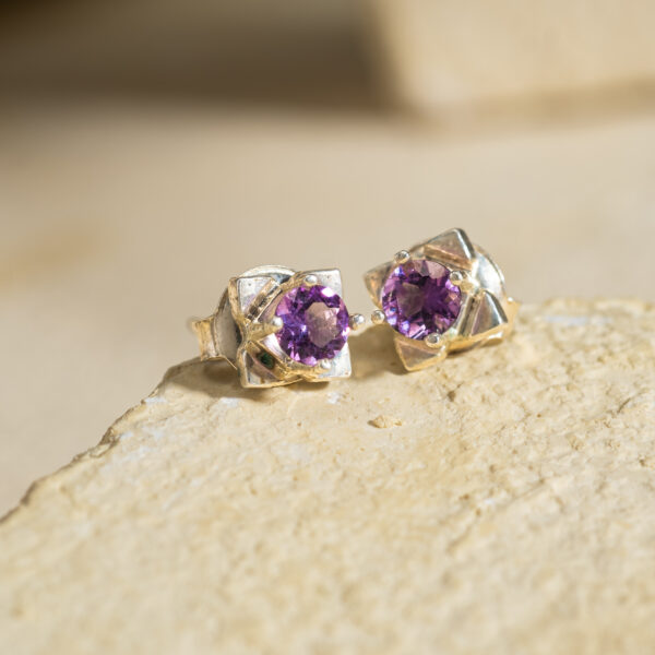 Bông Tai 4 Cánh Amethyst bạc S925 Opalina