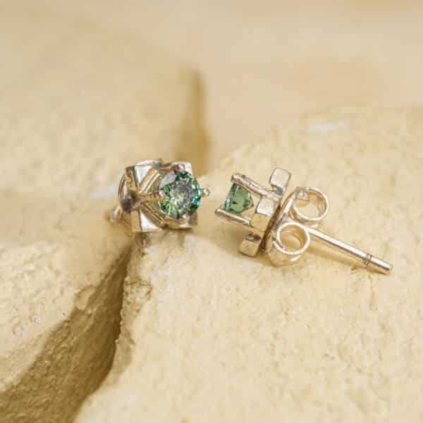 Bông Tai 4 Cánh Moissanite Xanh bạc S925 Opalina