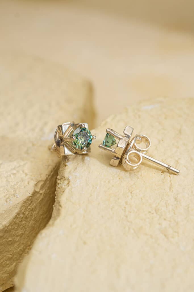 Bông Tai 4 Cánh Moissanite Xanh bạc S925 Opalina