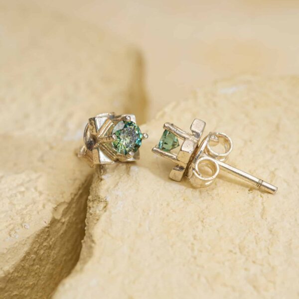 Bông Tai 4 Cánh Moissanite Xanh bạc S925 Opalina