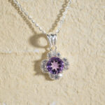 Mặt Dây Cỏ Bốn Lá Amethyst bạc S925 Opalina