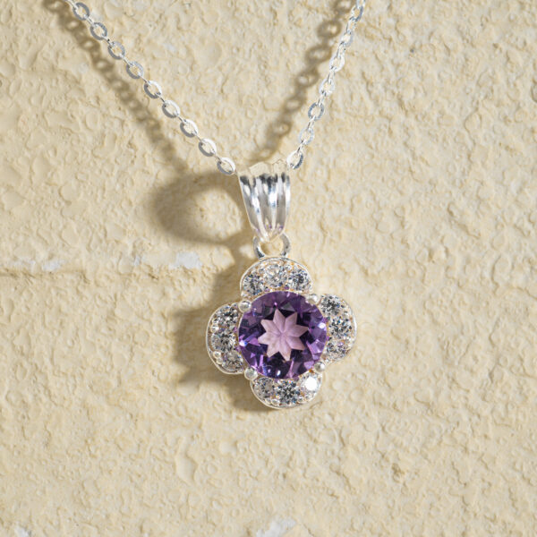 Mặt Dây Cỏ Bốn Lá Amethyst bạc S925 Opalina