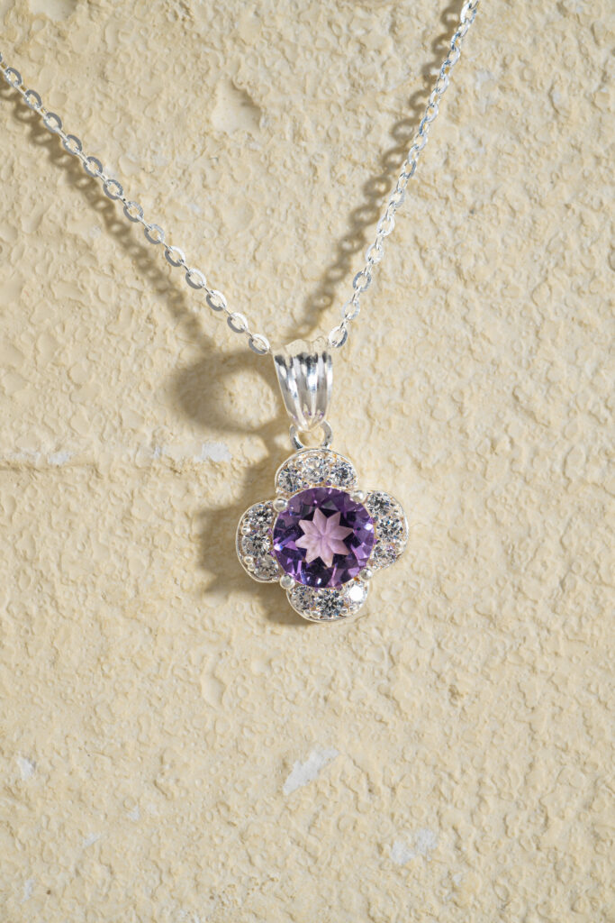 Mặt Dây Cỏ Bốn Lá Amethyst bạc S925 Opalina