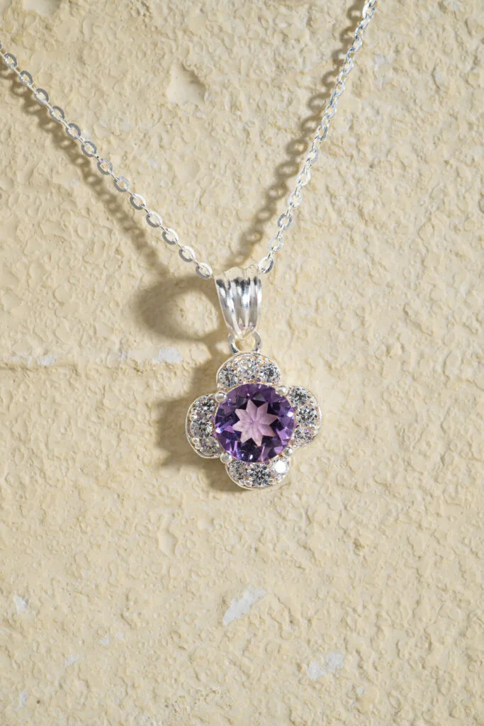Mặt Dây Cỏ Bốn Lá Amethyst bạc S925 Opalina