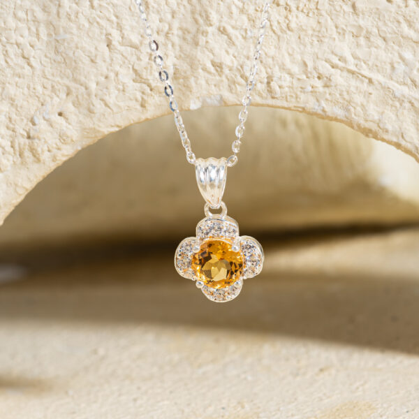 Mặt Dây Cỏ Bốn Lá Citrine bạc S925 Opalina