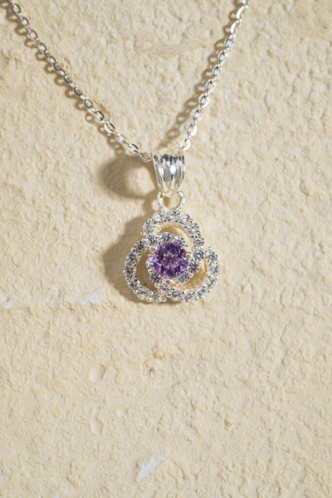 Mặt Dây 3 Cánh Hoa Amethyst bạc S925 Opalina