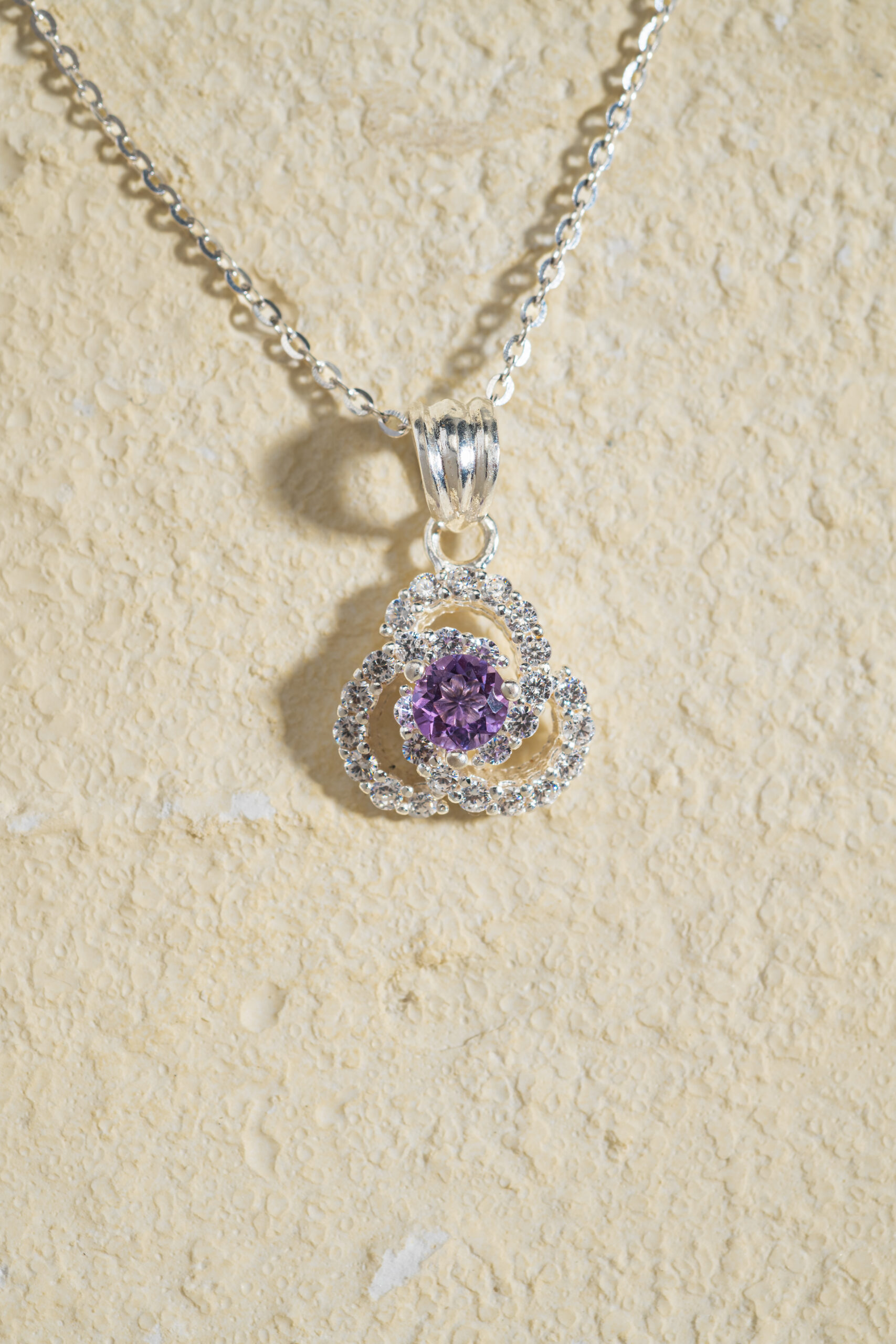 OPL-PF-AME-4 Mặt Dây 3 Cánh Hoa Amethyst bạc S925 Opalina