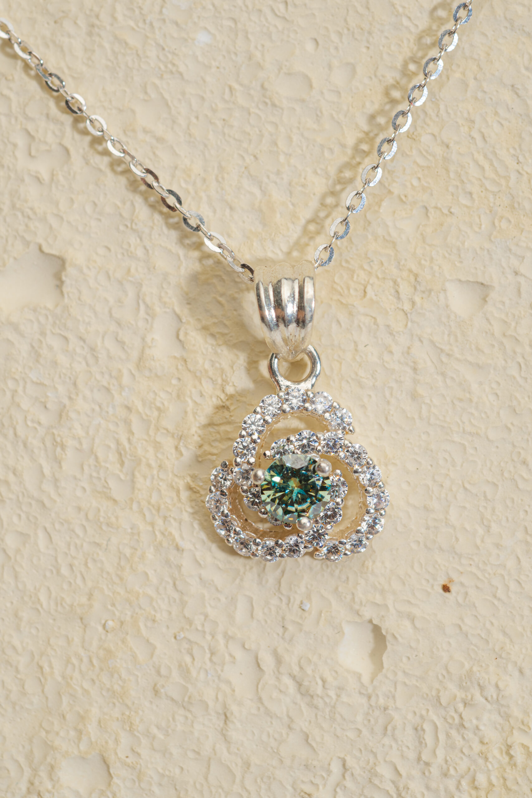 OPL-PF-MSG-4 Mặt Dây 3 Cánh Hoa Moissanite Xanh bạc S925 Opalina