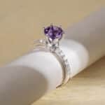 Nhẫn Amethyst bạc S925 xi bạch kim Opalina
