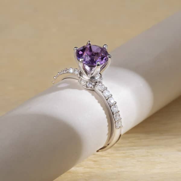 Nhẫn Amethyst bạc S925 xi bạch kim Opalina