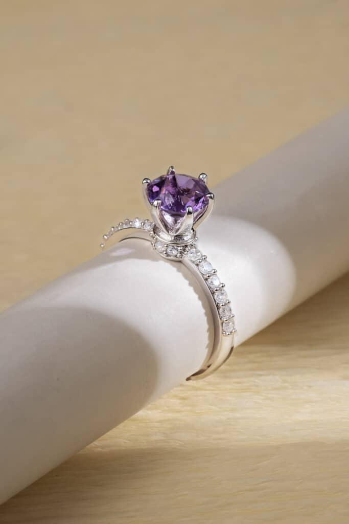 Nhẫn Amethyst bạc S925 xi bạch kim Opalina
