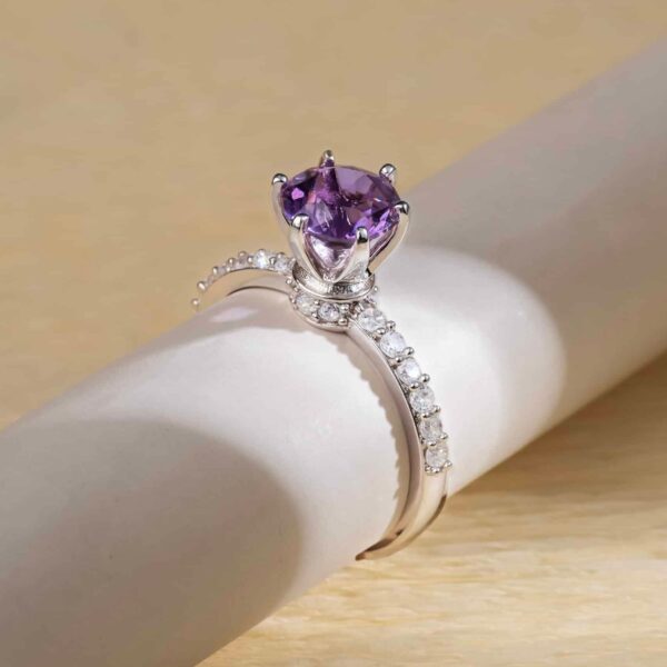 Nhẫn Amethyst bạc S925 xi bạch kim Opalina