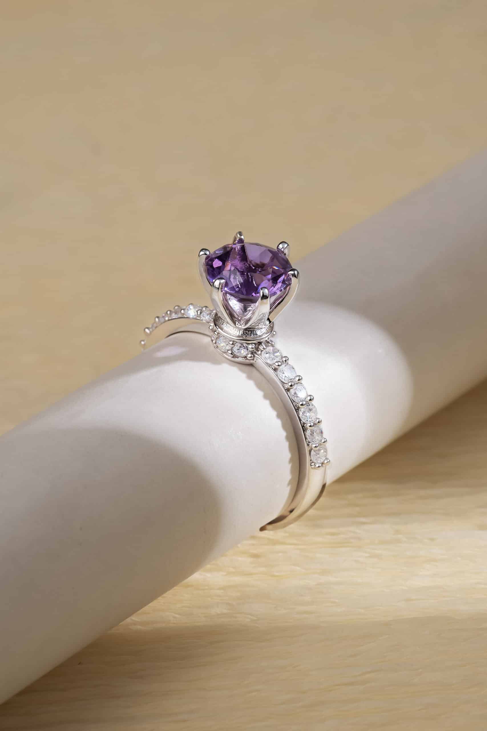 OPL-RG-AME-7 Nhẫn Amethyst bạc S925 xi bạch kim Opalina