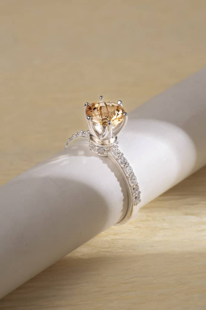 Nhẫn Citrine bạc S925 xi bạch kim Opalina