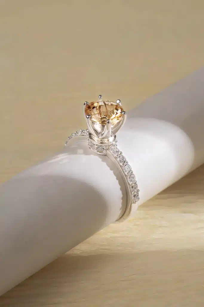 Nhẫn Citrine bạc S925 xi bạch kim Opalina