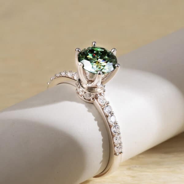 Nhẫn Moissanite Xanh bạc S925 xi bạch kim Opalina