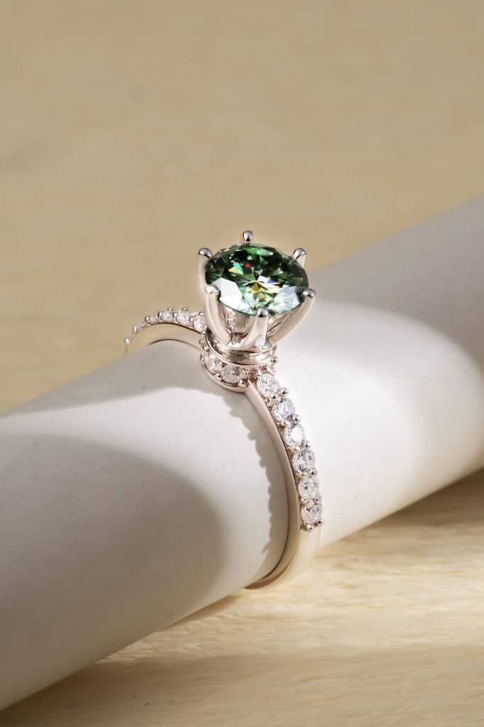 Nhẫn Moissanite Xanh bạc S925 xi bạch kim Opalina