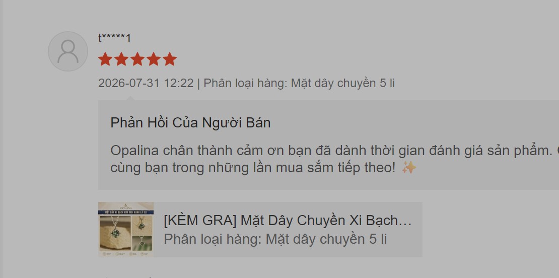 Khách hàng đánh giá mặt dây 3 cánh hoa bạc S925 Opalina